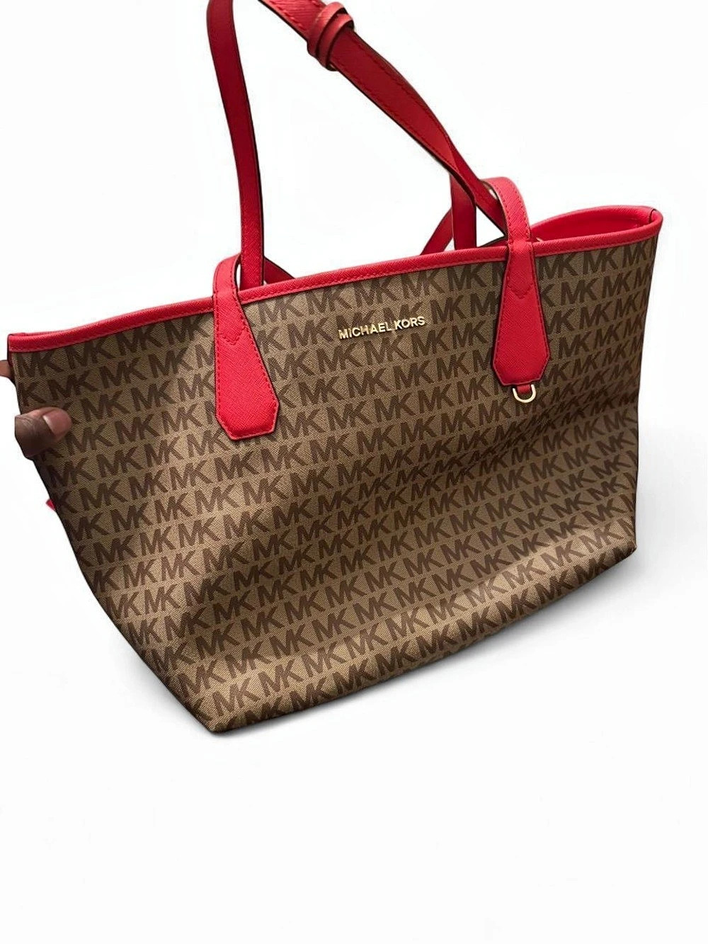 Michael Kors Tanner Large Logo Reversible Packable Tote Bag Tote Brown & Red